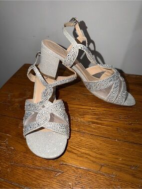 Paradox Silver Rhinestone Block Heel Sandals